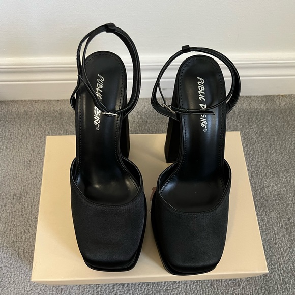 Public Desire Black Satin Platform Heels US9 - Picture 4 of 6